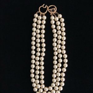 Signed KJL Kenneth Jay Lane Triple Strand Faux Pearl Necklace